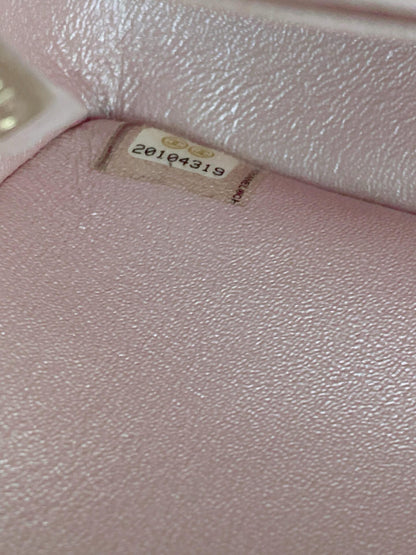 PINK METALLIC GOATSKIN QUILTED MINI RECTANGULAR CLASSIC FLAP BAG