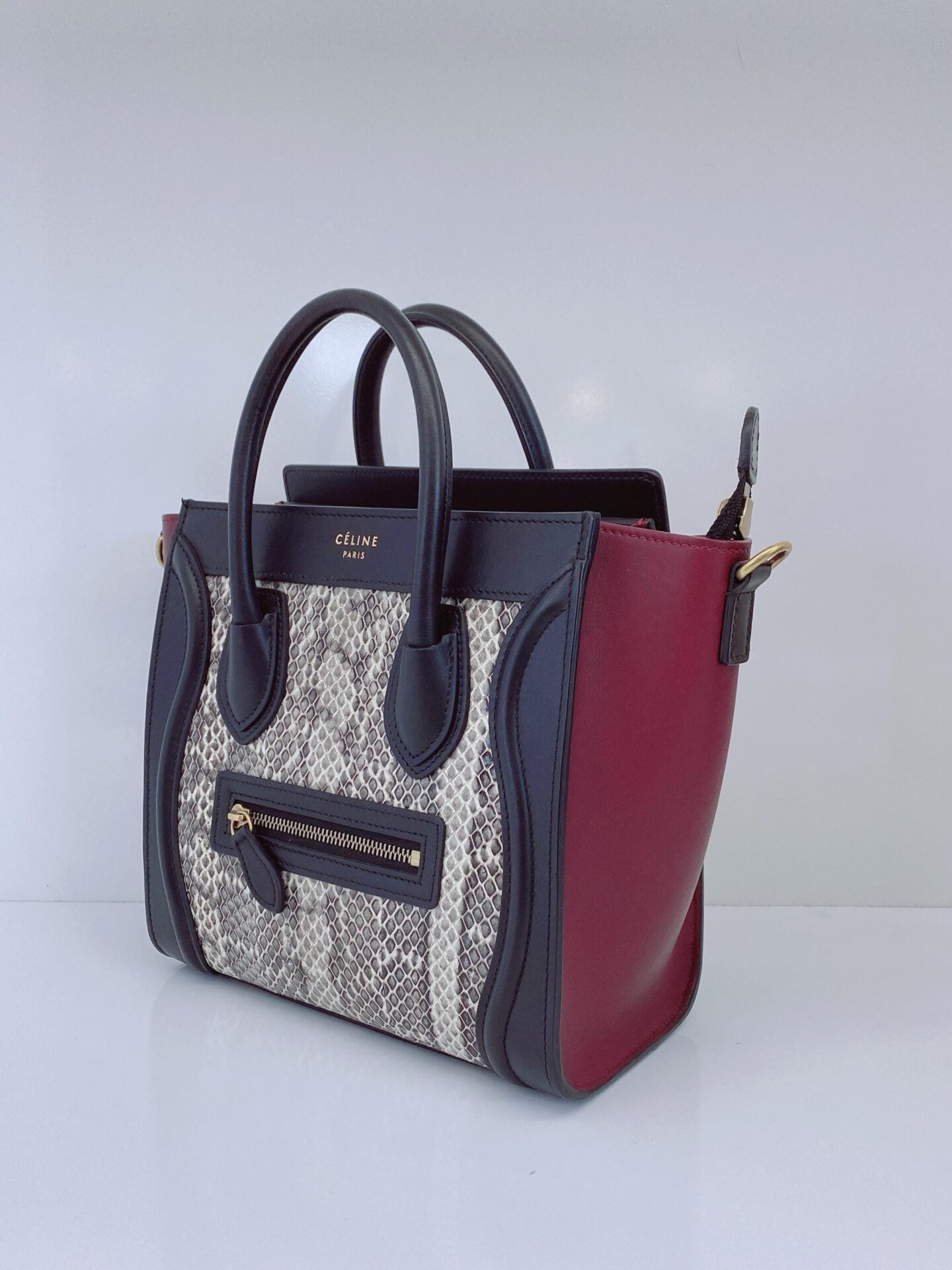TRICOLOR PYTHON AND LEATHER NANO LUGGAGE TOTE BAG