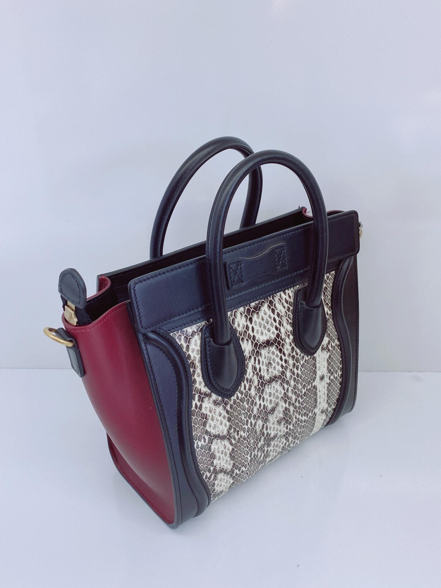 TRICOLOR PYTHON AND LEATHER NANO LUGGAGE TOTE BAG