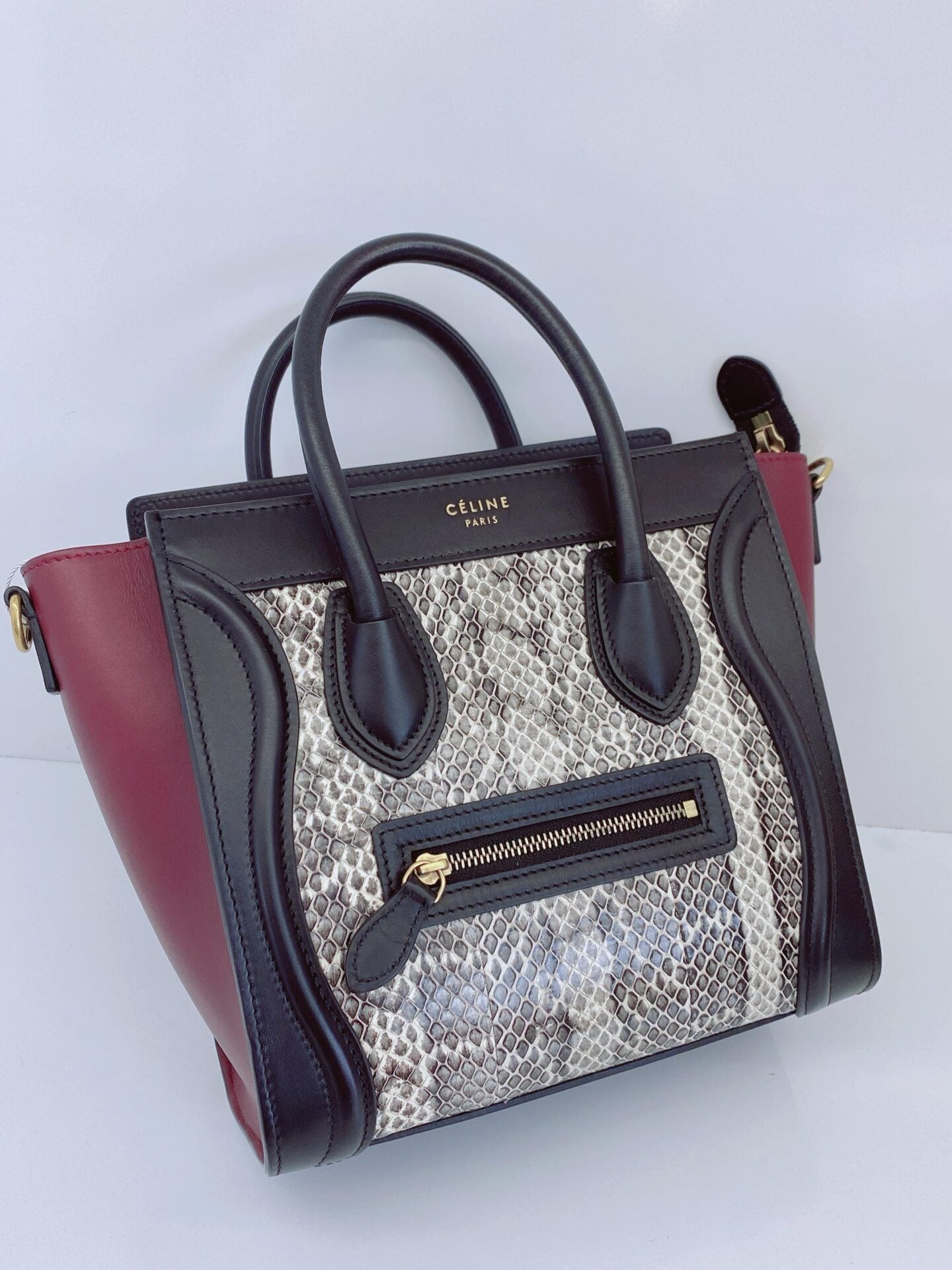 TRICOLOR PYTHON AND LEATHER NANO LUGGAGE TOTE BAG