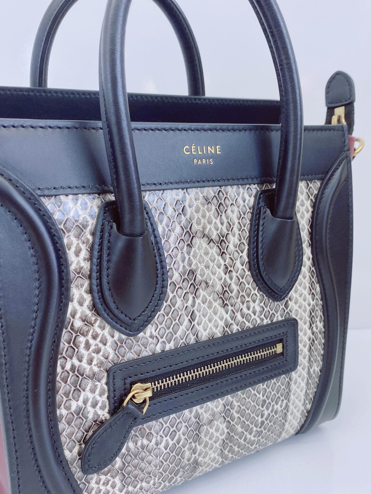 TRICOLOR PYTHON AND LEATHER NANO LUGGAGE TOTE BAG