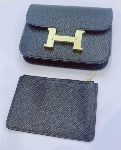 BLACK EPSOM AND CALFSKIN LEATHER CONSTANCE SLIM WALLET