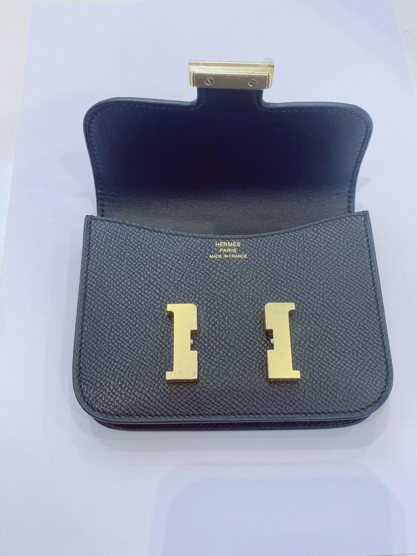 BLACK EPSOM AND CALFSKIN LEATHER CONSTANCE SLIM WALLET