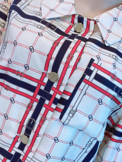 INTERLOCKING DOUBLE G CHAIN LONG SLEEVES SHIRT AND SKIRT SET