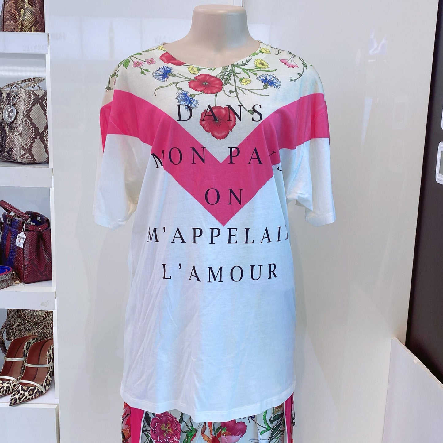 WHITE FLORAL PRINT COTTON T-SHIRT AND SKIRT SET