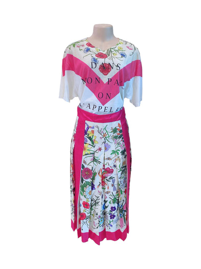 WHITE FLORAL PRINT COTTON T-SHIRT AND SKIRT SET