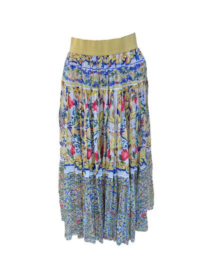 YELLOW MULTICOLOR MAJOLICA PRINTED SKIRT