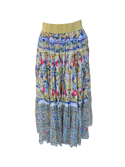 YELLOW MULTICOLOR MAJOLICA PRINTED SKIRT