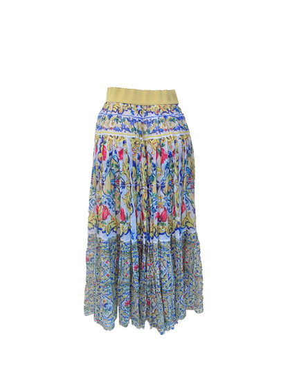YELLOW MULTICOLOR MAJOLICA PRINTED SKIRT