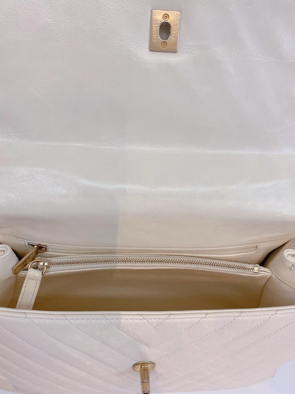 LIZARD COCO TOP HANDLE BAG CHEVRON IN WHITE QUILTED LEATHER