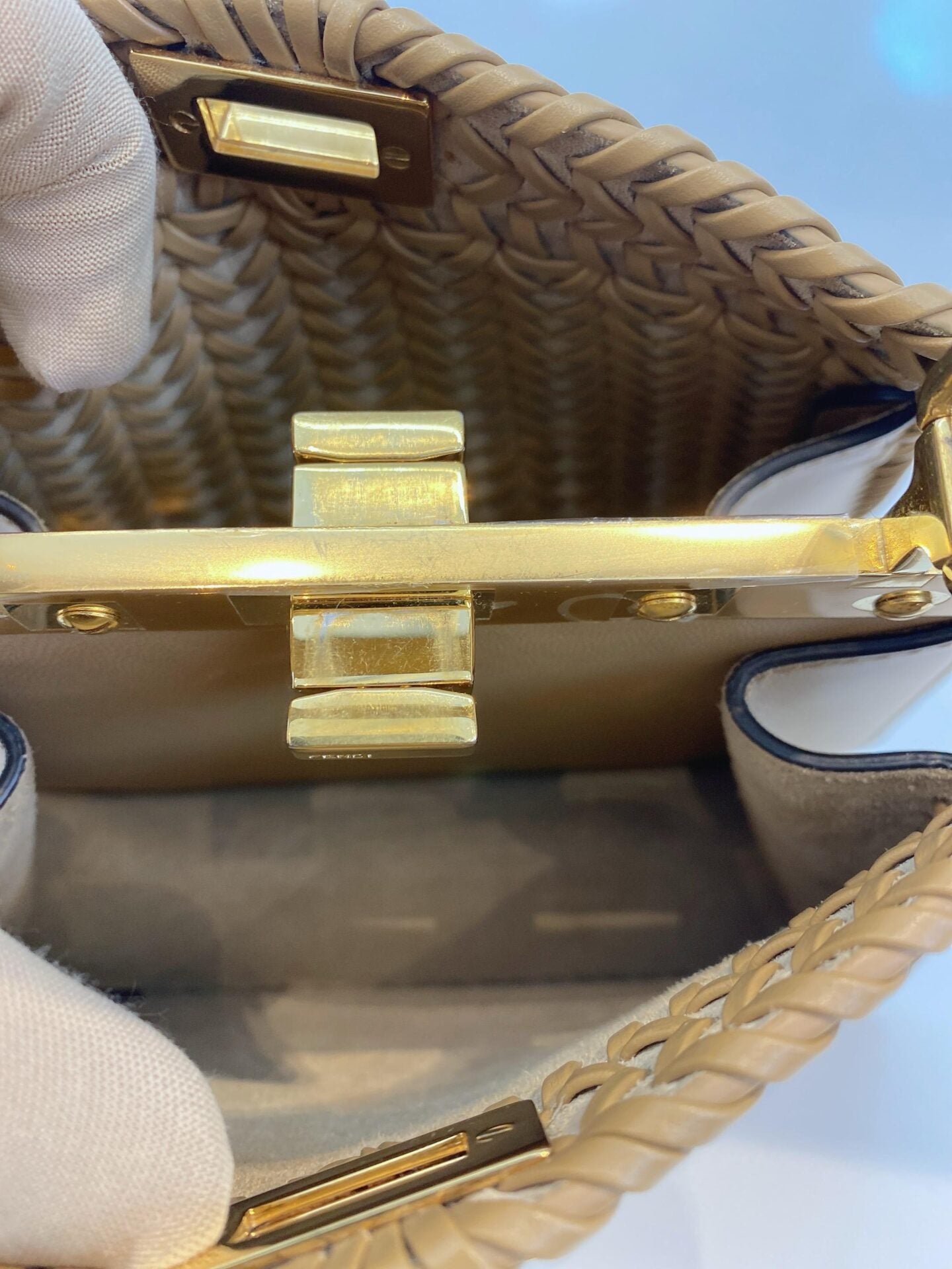 BEIGE NAPPA INTRECCIATO LEATHER PETITE ISEEU PEEKABOO