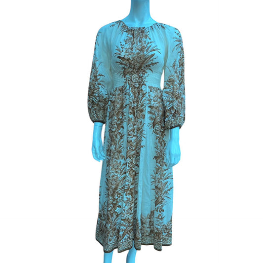 WHITE BROWN MOONSHINE SCOOP LONG DRESS IN LINEN XS