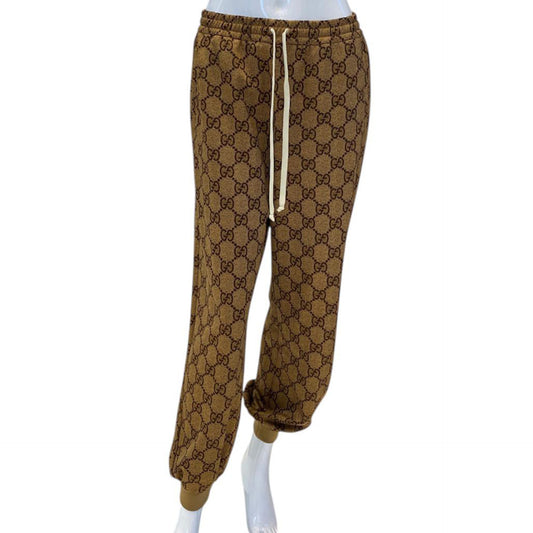 BROWN GG MONOGRAM TECHNICAL JERSEY TRACK PANTS L