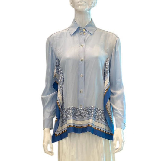 LIGHT BLUE SILK LONG SLEEVES SHIRT S