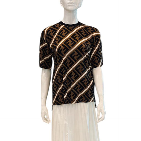 BROWN DIAGONAL FF MOTIF T-SHIRT M