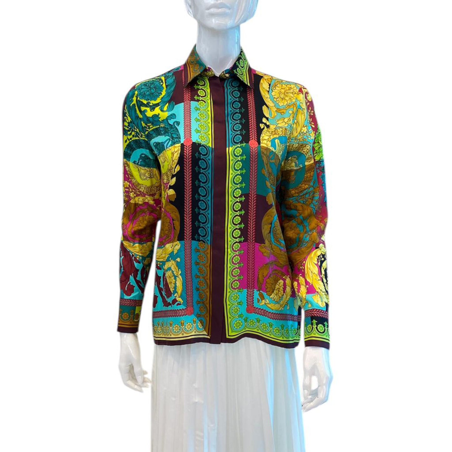 MULTICOLOR VOYAGE BAROCCO PRINT SILK SHIRT 40