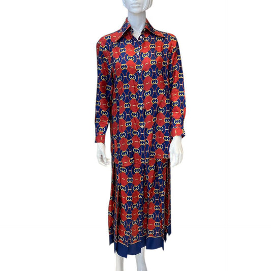 RHOMBUS PRINT SLIK SHIRT AND SKIRT SET 40/44