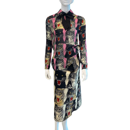 TIGER FACE PRINT SABLE SHIRT AND SKIRT SET 40/42