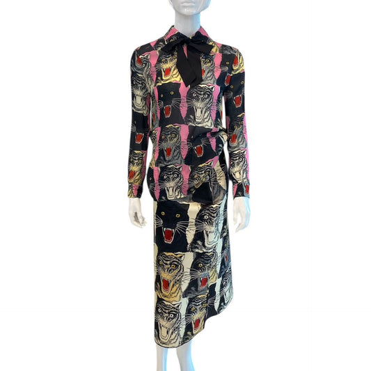 TIGER FACE PRINT SABLE SHIRT AND SKIRT SET 40/42