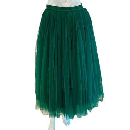 GREEN COTTON BUSTIER CORSET SLEEVELESS TOP AND TULLE MIDI SKIRT 44/46
