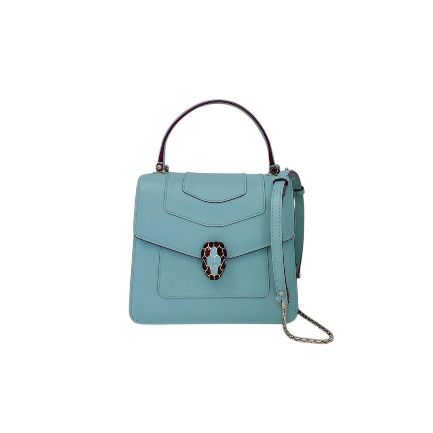 AQUAMARINE CALFSKIN LEATHER MINI SERPENTI FOREVER TOP HANDLE BAG