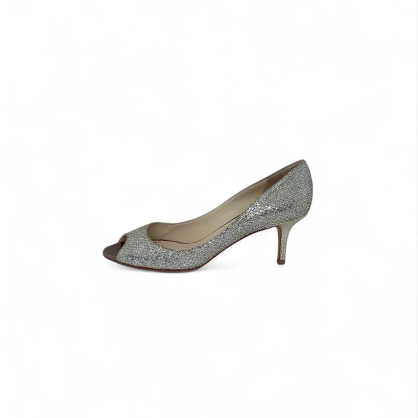 SILVER GLITTER FABRIC ISABEL PEEP TOE PUMPS 39.5
