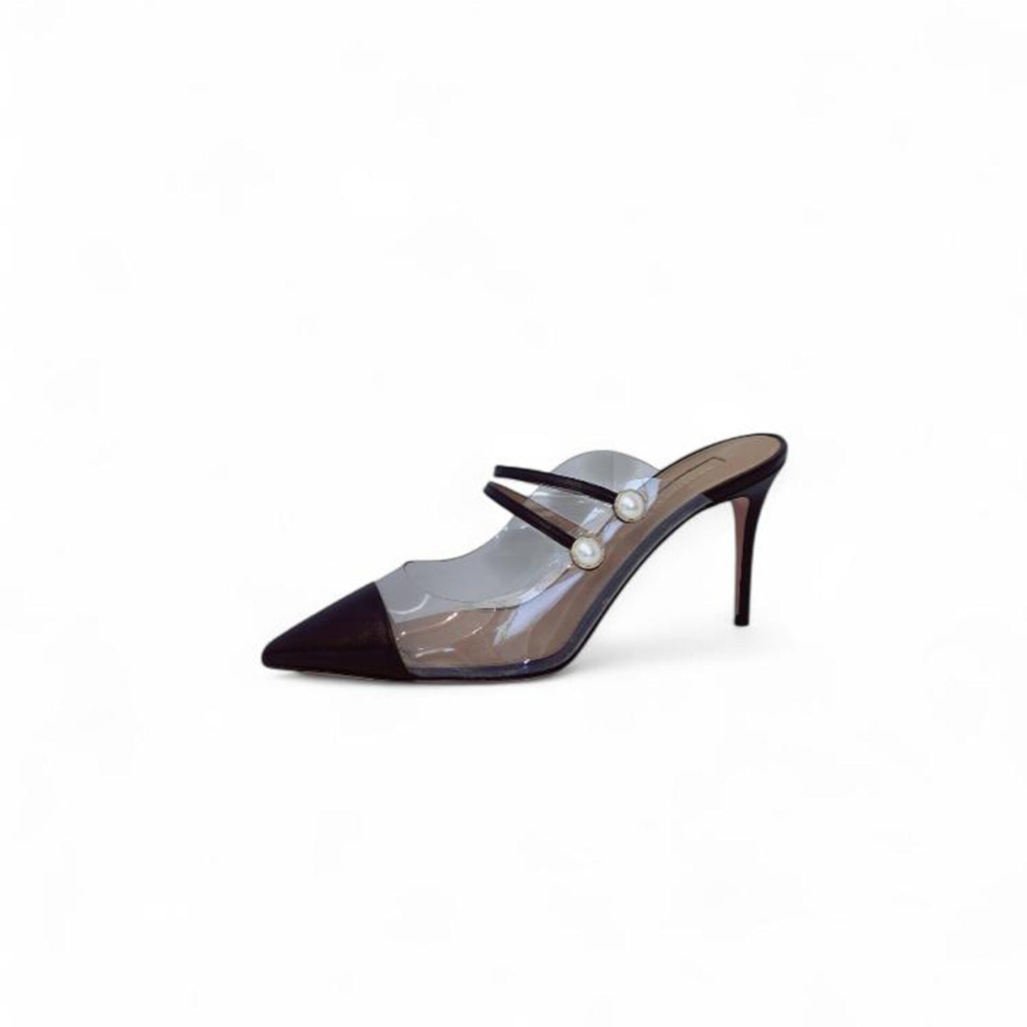 BLACK FAUX PEARL EMBELLISHED MULES 40.5