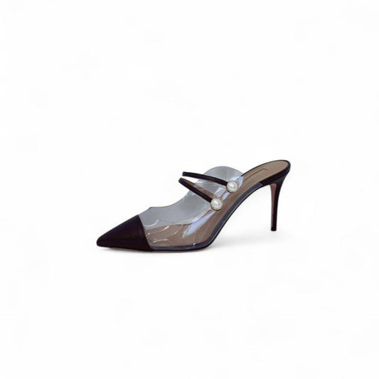 BLACK FAUX PEARL EMBELLISHED MULES 40.5