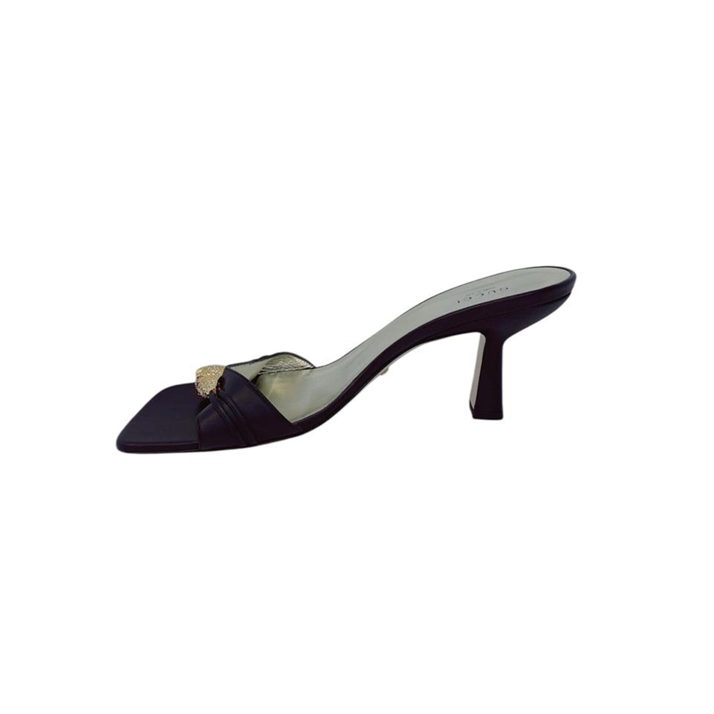 BLACK LEATHER DORA OPEN TOE SLIDE SANDALS 40.5