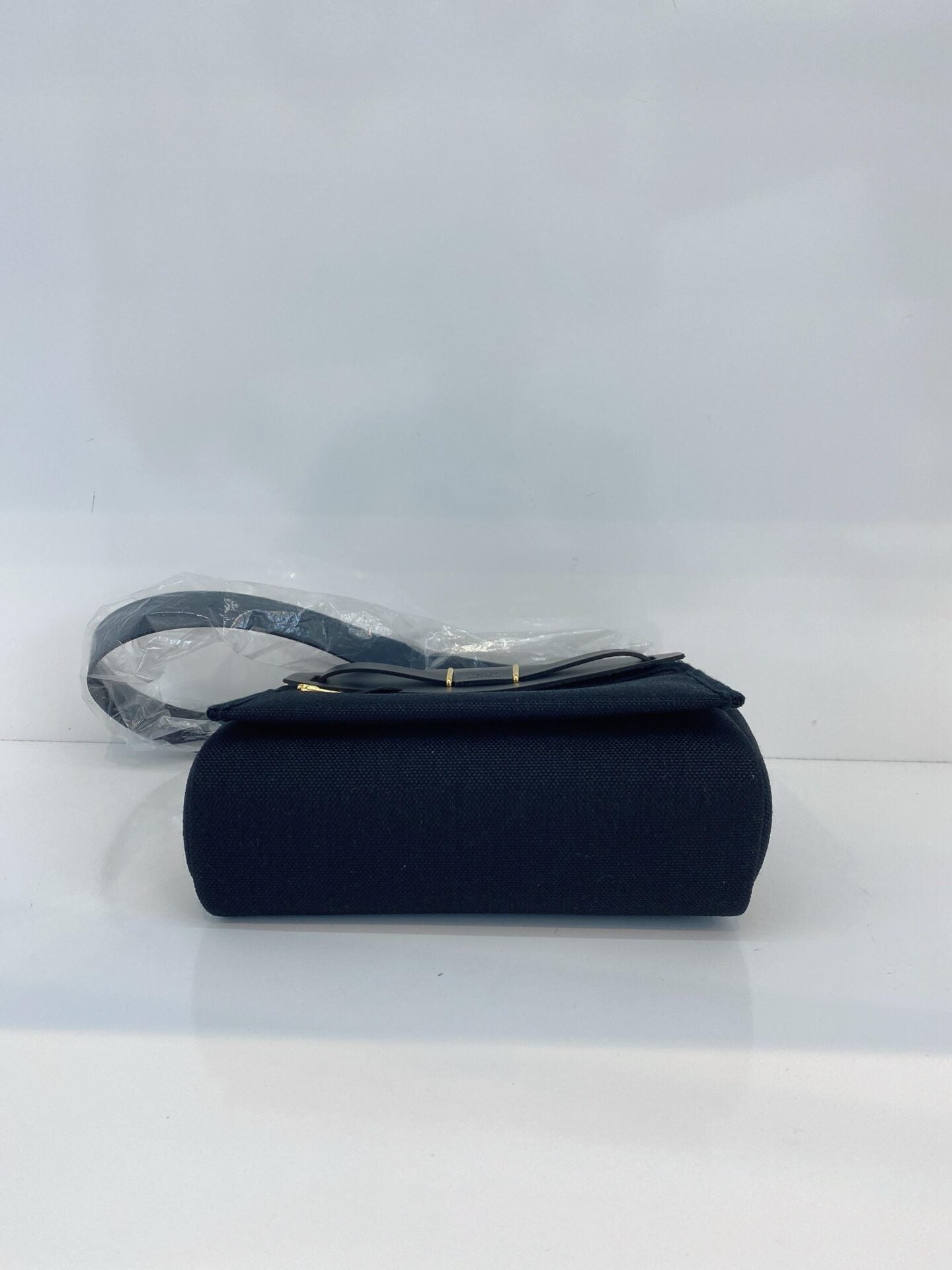 HERBAG ZIP 20 MINI BLACK TOILE MILITAIRE CANVAS AND BLACK VACHE HUNTER GOLD HARDWARE