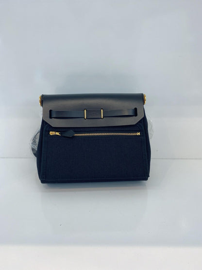 HERBAG ZIP 20 MINI BLACK TOILE MILITAIRE CANVAS AND BLACK VACHE HUNTER GOLD HARDWARE