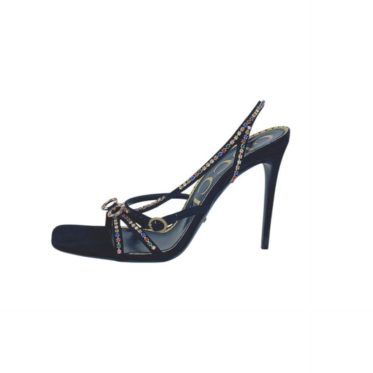BLACK SUEDE MULTICOLOR CARMEN STRASS SANDALS 40.5
