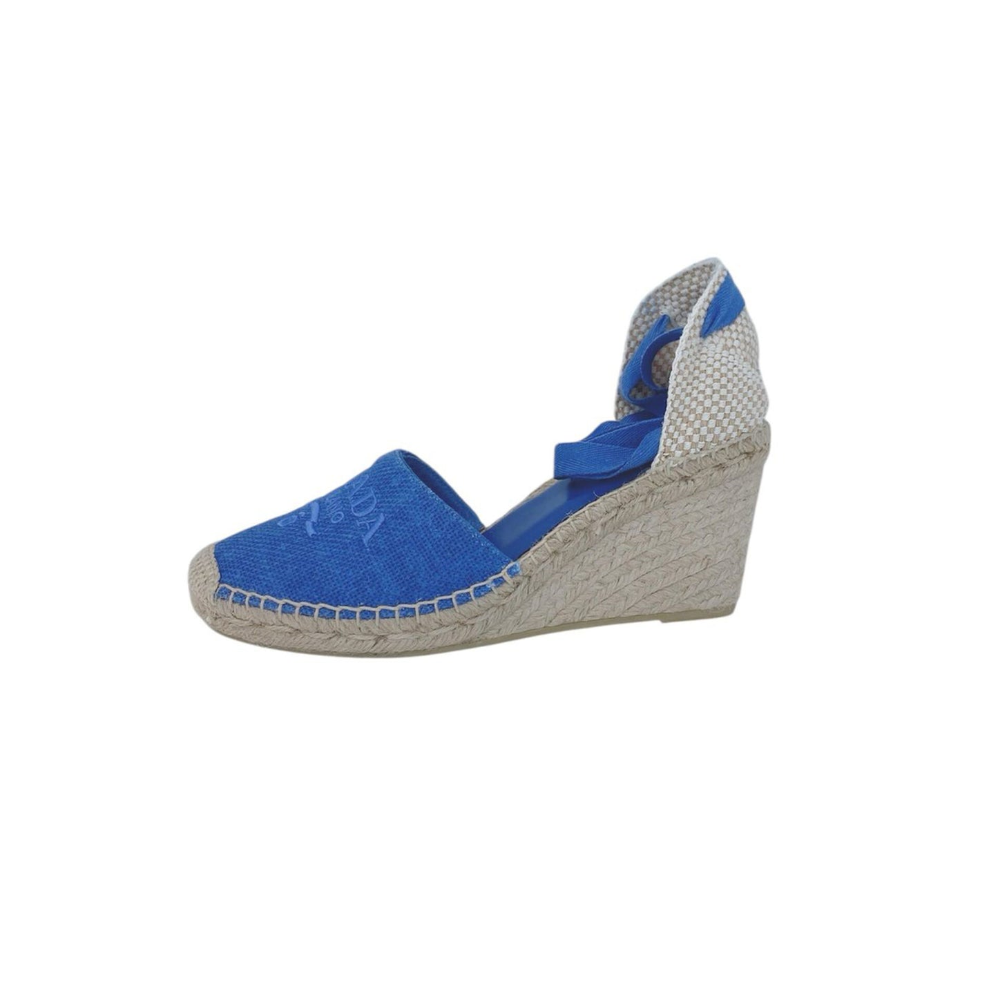 BLUE LINEN ESPADRILLE WEDGE SANDALS 40