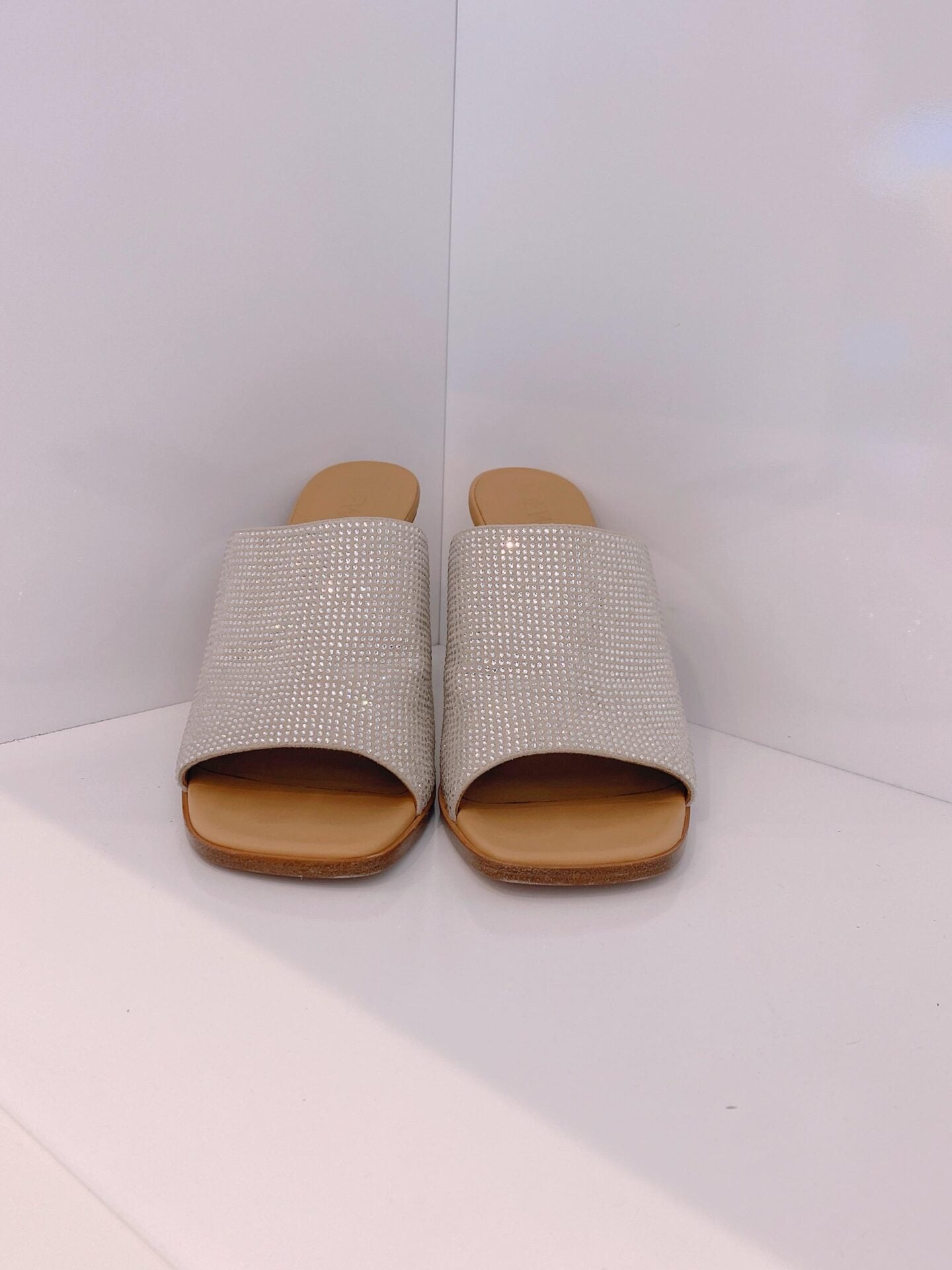 SILVER CRYSTAL EMBELLISHED CLOG SANDALS 41