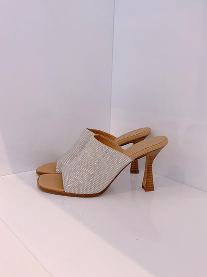 SILVER CRYSTAL EMBELLISHED CLOG SANDALS 41