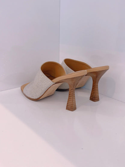 SILVER CRYSTAL EMBELLISHED CLOG SANDALS 41