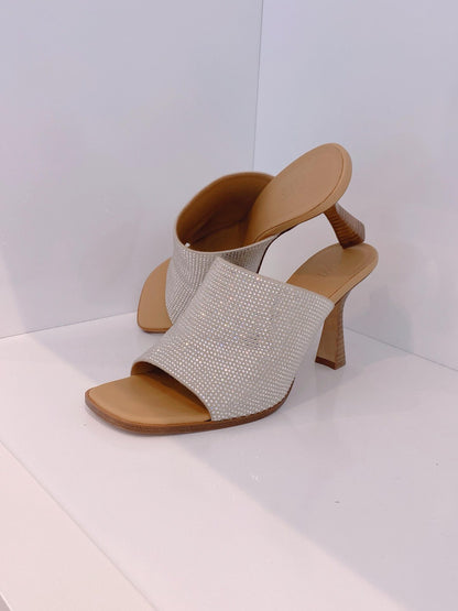 SILVER CRYSTAL EMBELLISHED CLOG SANDALS 41