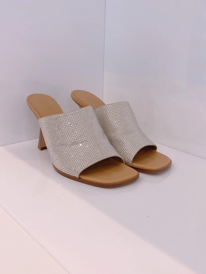 SILVER CRYSTAL EMBELLISHED CLOG SANDALS 41