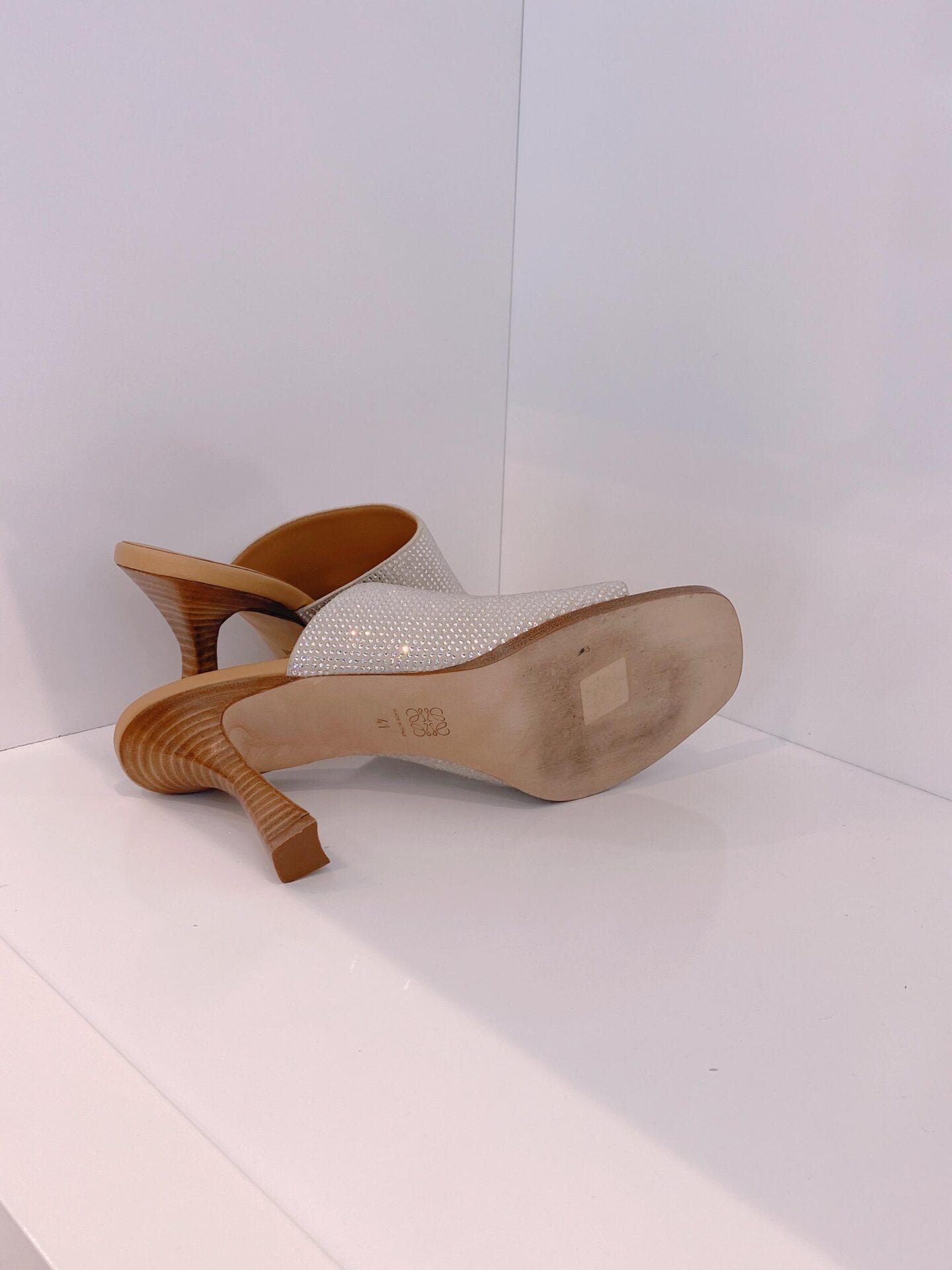 SILVER CRYSTAL EMBELLISHED CLOG SANDALS 41