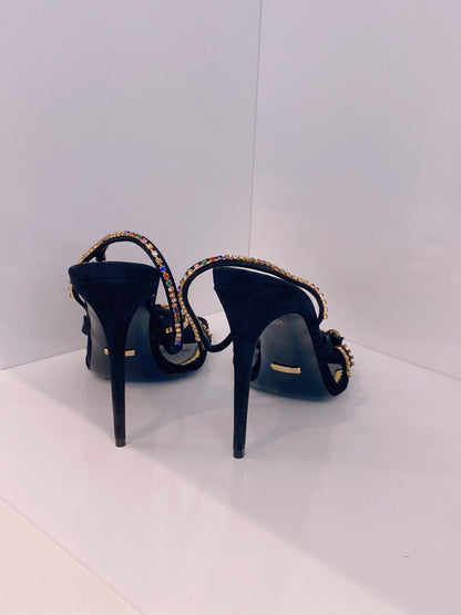 BLACK SUEDE MULTICOLOR CARMEN STRASS SANDALS 40.5