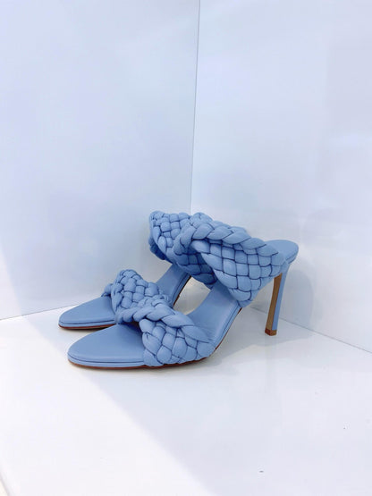 LIGHT BLUE LEATHER BV CURVE MULES  39