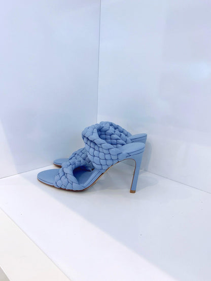 LIGHT BLUE LEATHER BV CURVE MULES  39
