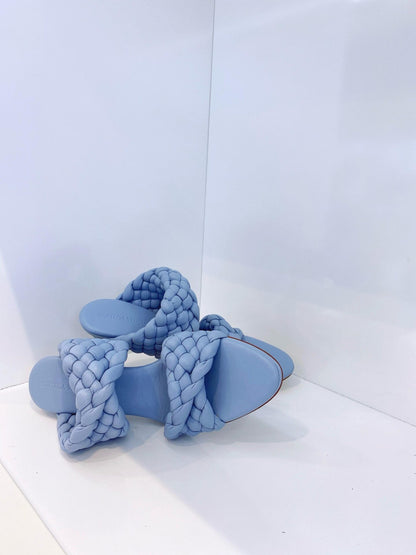 LIGHT BLUE LEATHER BV CURVE MULES  39