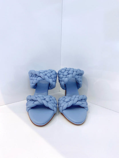 LIGHT BLUE LEATHER BV CURVE MULES  39
