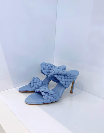 LIGHT BLUE LEATHER BV CURVE MULES  39