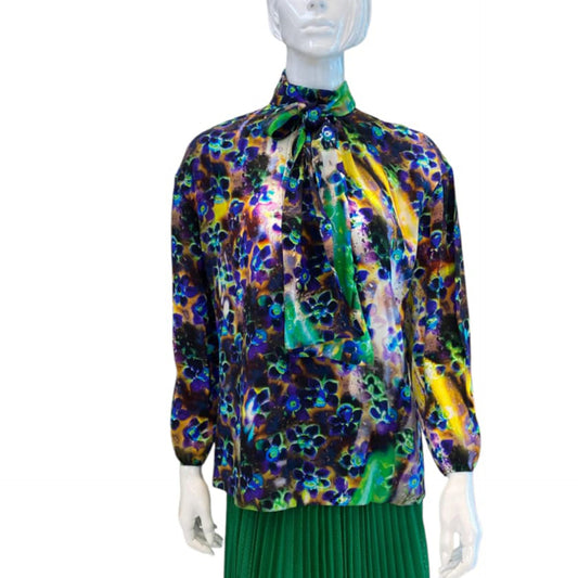 GREEN MULTICOLOR TIE NECK BLOUSE 38