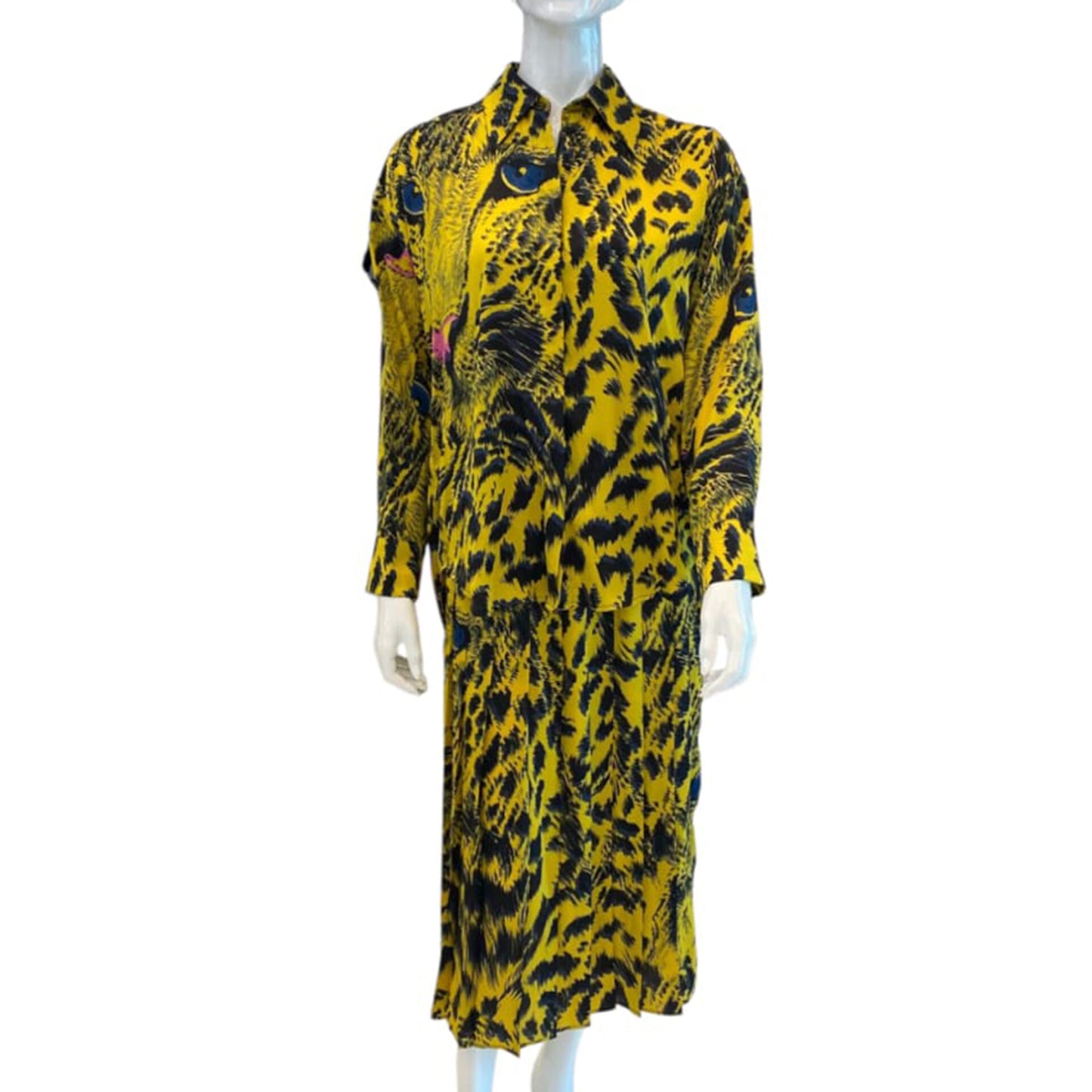 BLACK LEOPARD PRINT BLOUSE AND SKIRT SET 38/42