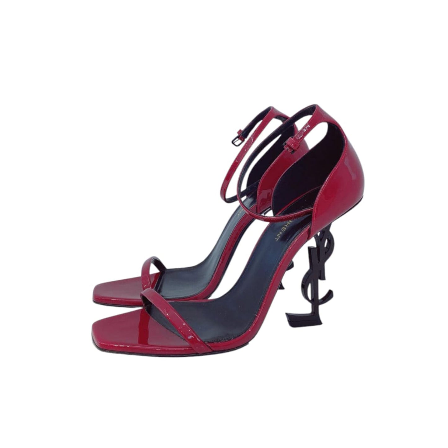 RED PATENT LEATHER AMBER ANKLE STRAP SANDALS 38. 5