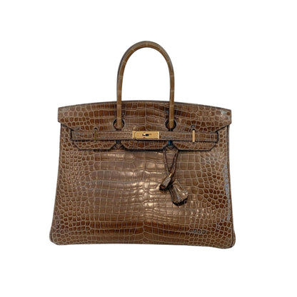 GRIS ELEPHANT SHINY POROSUS CROCODILE BIRKIN 35 GOLD HARDWARE