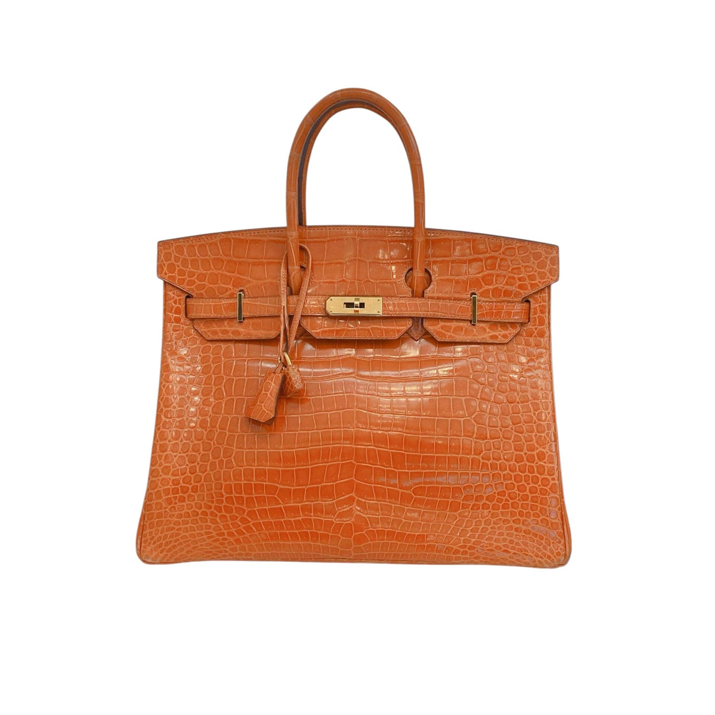 FEU ORANGE SHINY POROSUS CROCODILE BIRKIN 35 GOLD HARDWARE